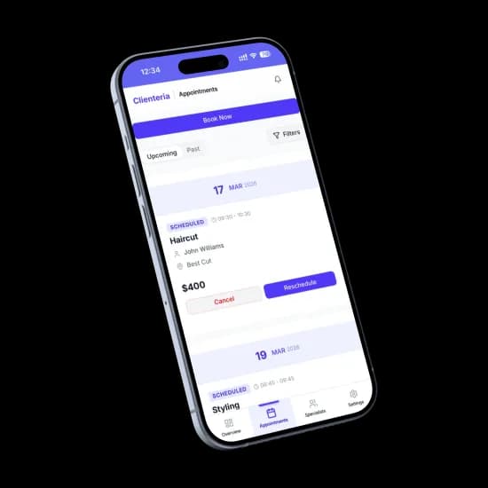 Clienteria app on iPhone
